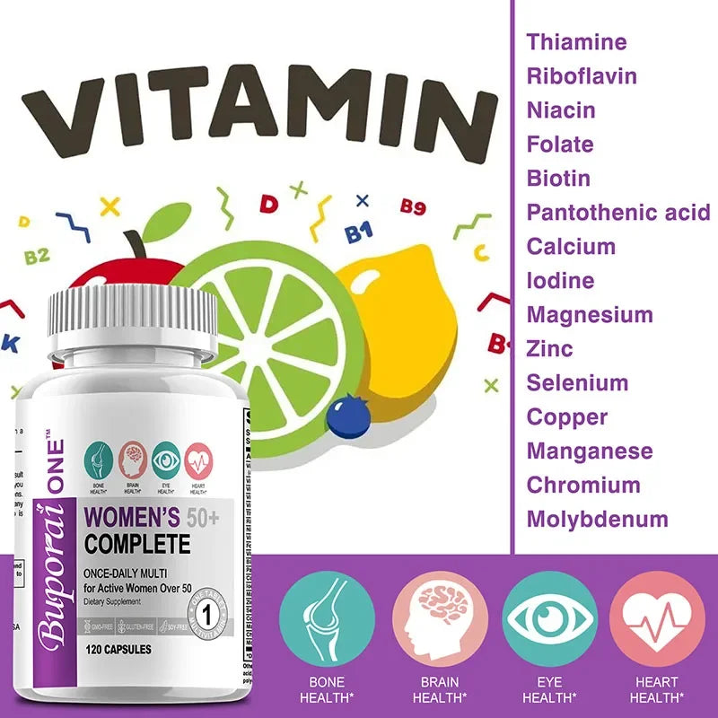 Multivitamina Completa 50+ para Mujer Xemenry | Apoyo para Huesos, Vista, Memoria, Piel y Metabolism