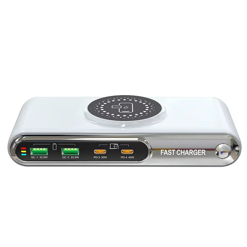 Cargador Inalámbrico Multifunción 72W | 4 Puertos USB-C PD + USB QC – Carga Rápida para Casa, Oficina y Viaje