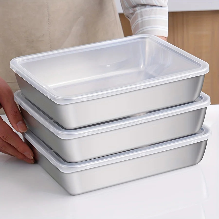 Juego de contenedores de almacenamiento de alimentos de acero inoxidable de 3 piezas, organizadores de cocina herméticos sin BPA para frigorífico/despensa/productos secos