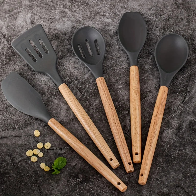 Juego de utensilios de silicona, 14 piezas, con soporte de plástico
