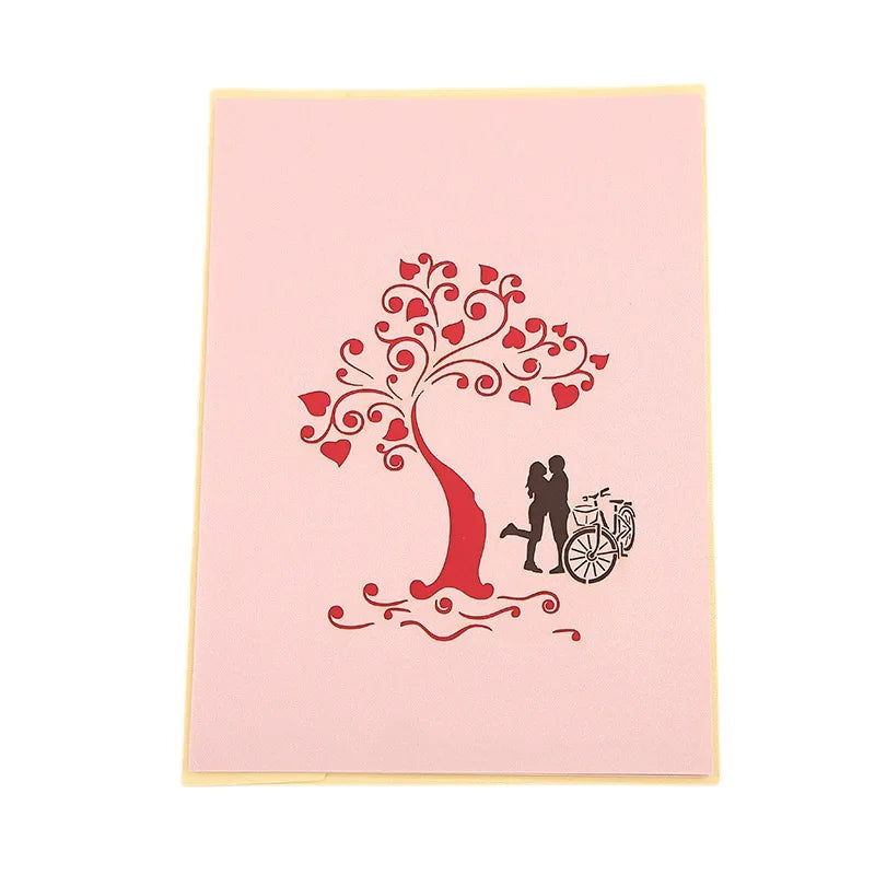 Tarjetas del Día de San Valentín Tarjeta de felicitación de amor 3D Amor Árbol Corazones Pareja para esposa Marido Su él Pareja Popup Tarjeta de boda 1 unids