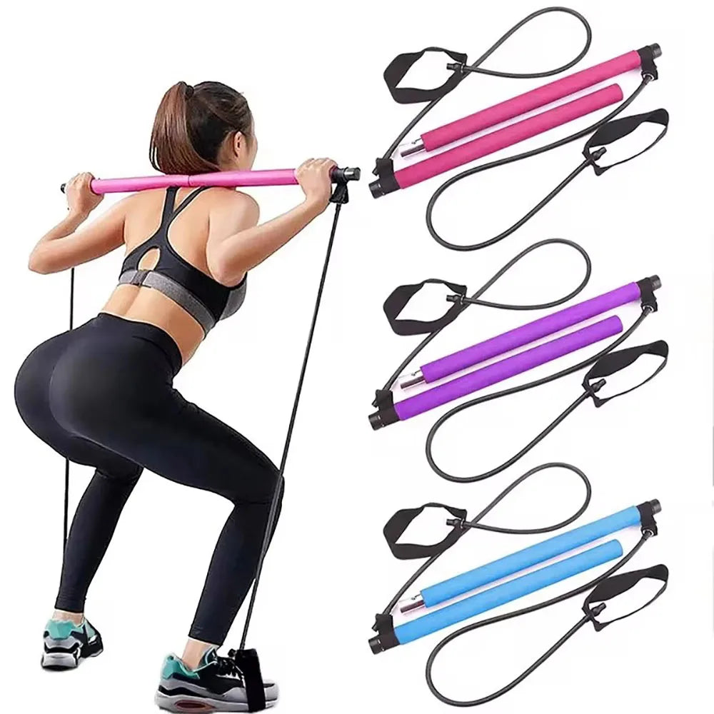 Barra de Pilates, Barra de Ejercicio Ajustable para Entrenamiento en Casa, Yoga, Estiramiento y Tonificación, Barra de Ejercicio Portátil con Bandas Elásticas