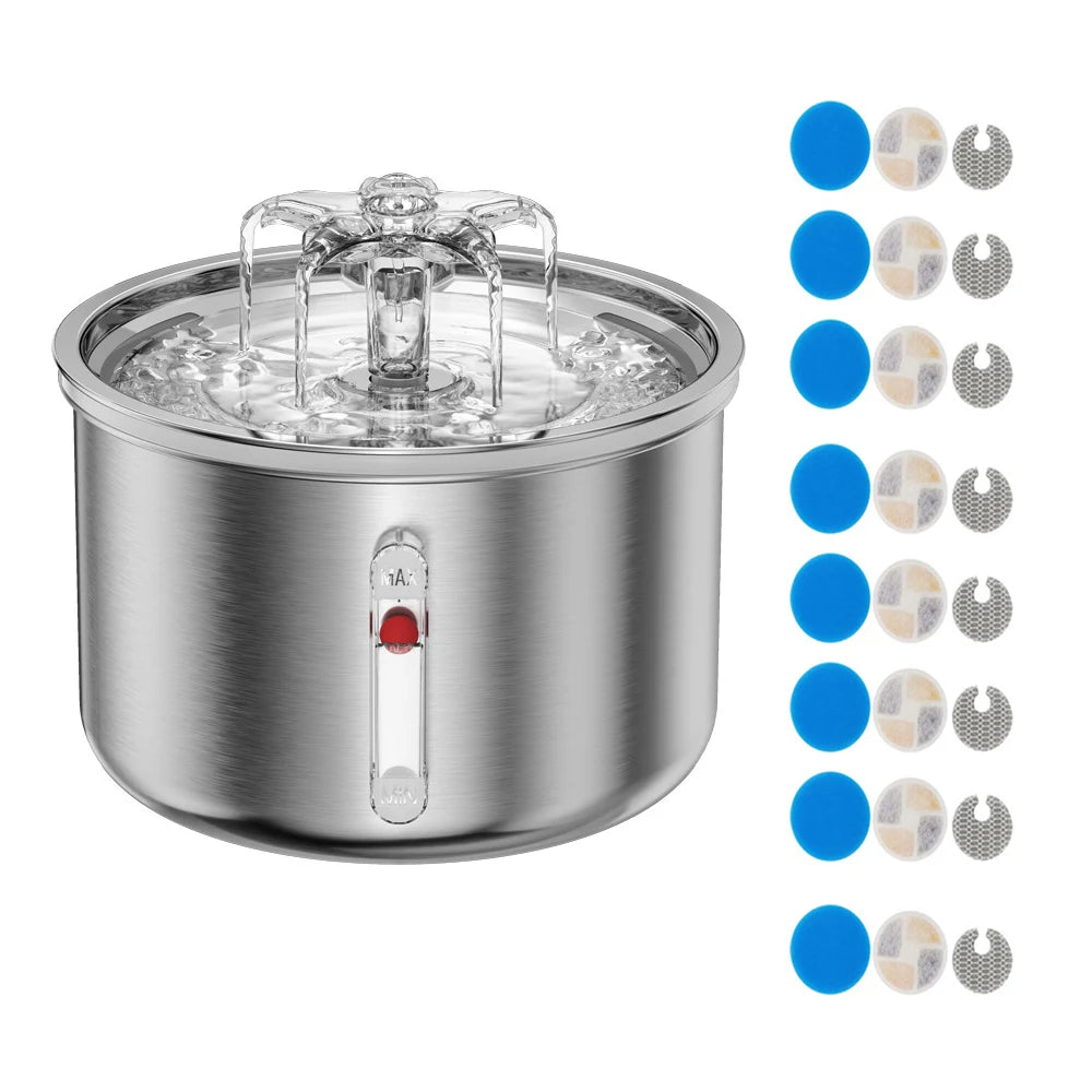 Fuente de Agua Automática de Acero Inoxidable para Gatos 2L – Bebedero con Sensor Inteligente y Alimentación USB