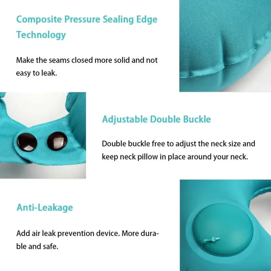 Almohada inflable flocada para el cuello, portátil, que se puede almacenar y llenar, adecuada para viajes al aire libre, viajes de negocios, camping