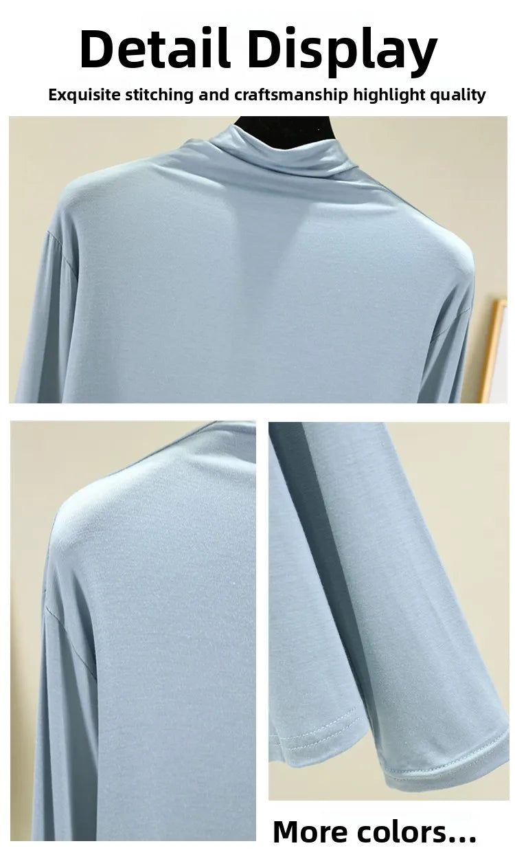 Cseta Básica de Manga Larga para Mujer, Cuello Medio Alto, Corte Ajustado, Estilo Versátil para Primavera y Otoño, Talla G...