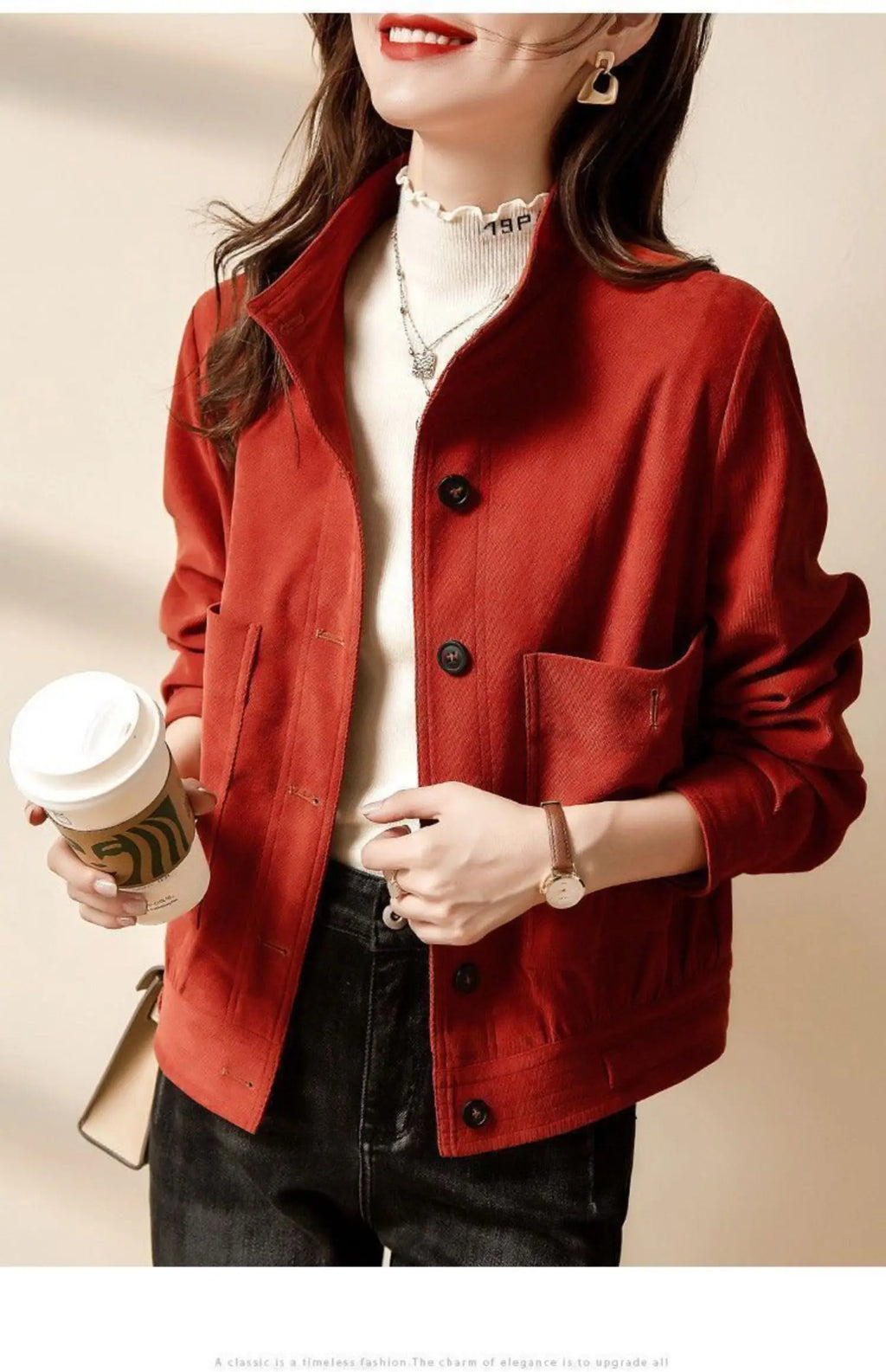 Chaqueta Corta de Motocicta para Mujer, de Alta Gama, Antienvejecimiento, Talla ande, Artística, Versátil, Moderna, para...