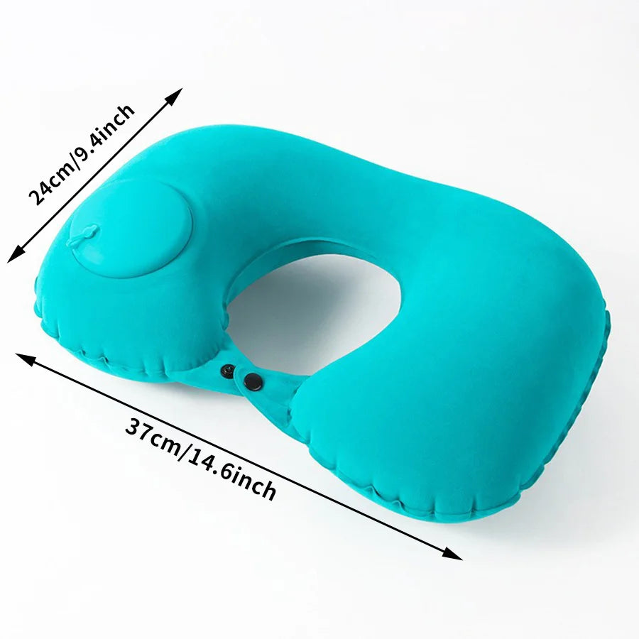 Almohada inflable flocada para el cuello, portátil, que se puede almacenar y llenar, adecuada para viajes al aire libre, viajes de negocios, camping