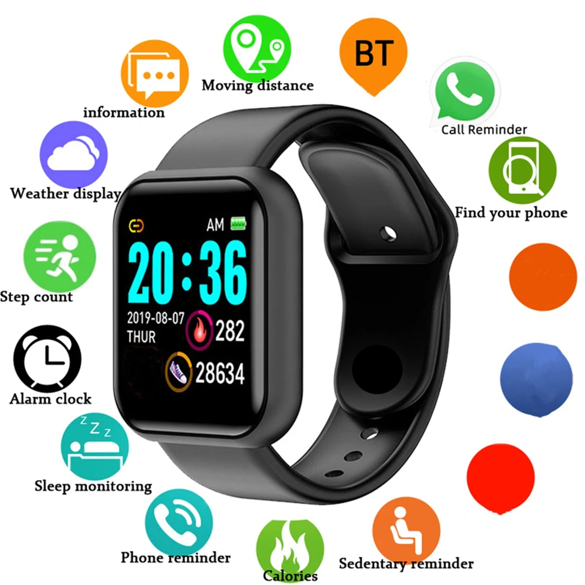 Smartwatch Reloj Inteligente para Hombre y Mujer - Monitor de Fitness con Mensajes - Pulsera Deportiva para Android e iOS