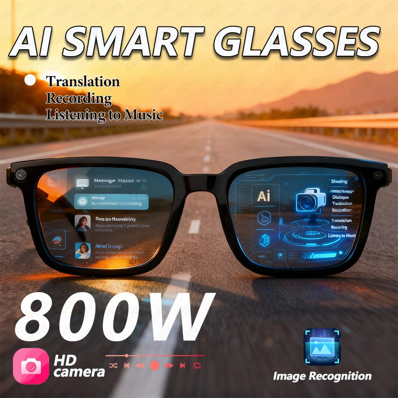 Gafas inteligentes AI, traducción AI, cámara HD de 8MP, imagen de disparo 4K, grabación de conversación, escucha de música, novedad de 2026