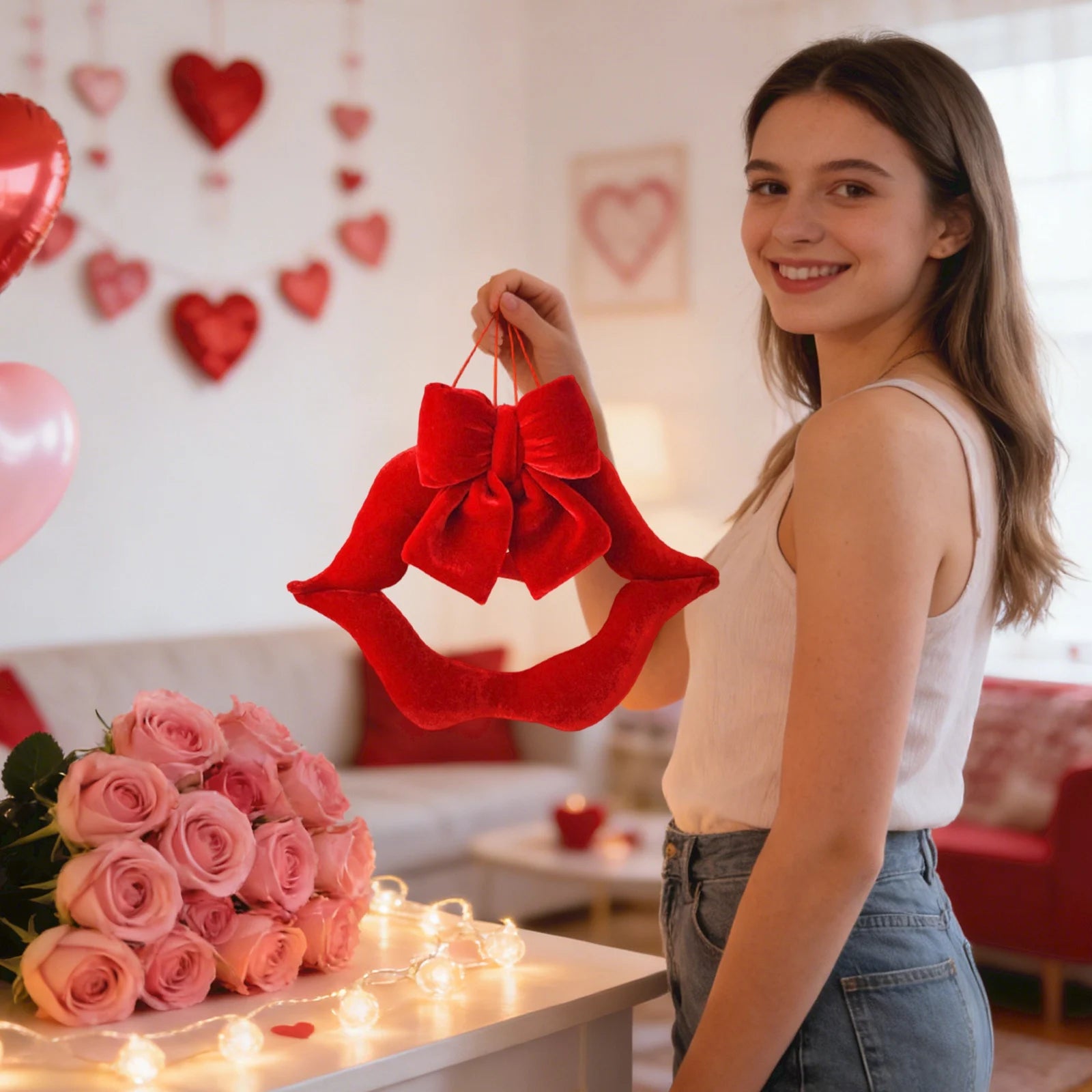 Adornos Rojos para el Día de San Valentín, Decoraciones para Fiestas de Parejas, Decoración del Hogar, Artículos de Regalo Festivos, Decoraciones con Temática Roja
