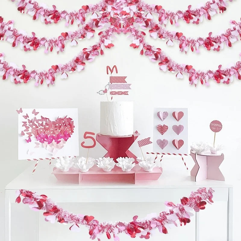 Corona de flores artificiales brillantes para el Día de San Valentín, 2m, alambre de Metal, flor en forma de corazón, decoración colgante, decoración DIY para fiesta y boda