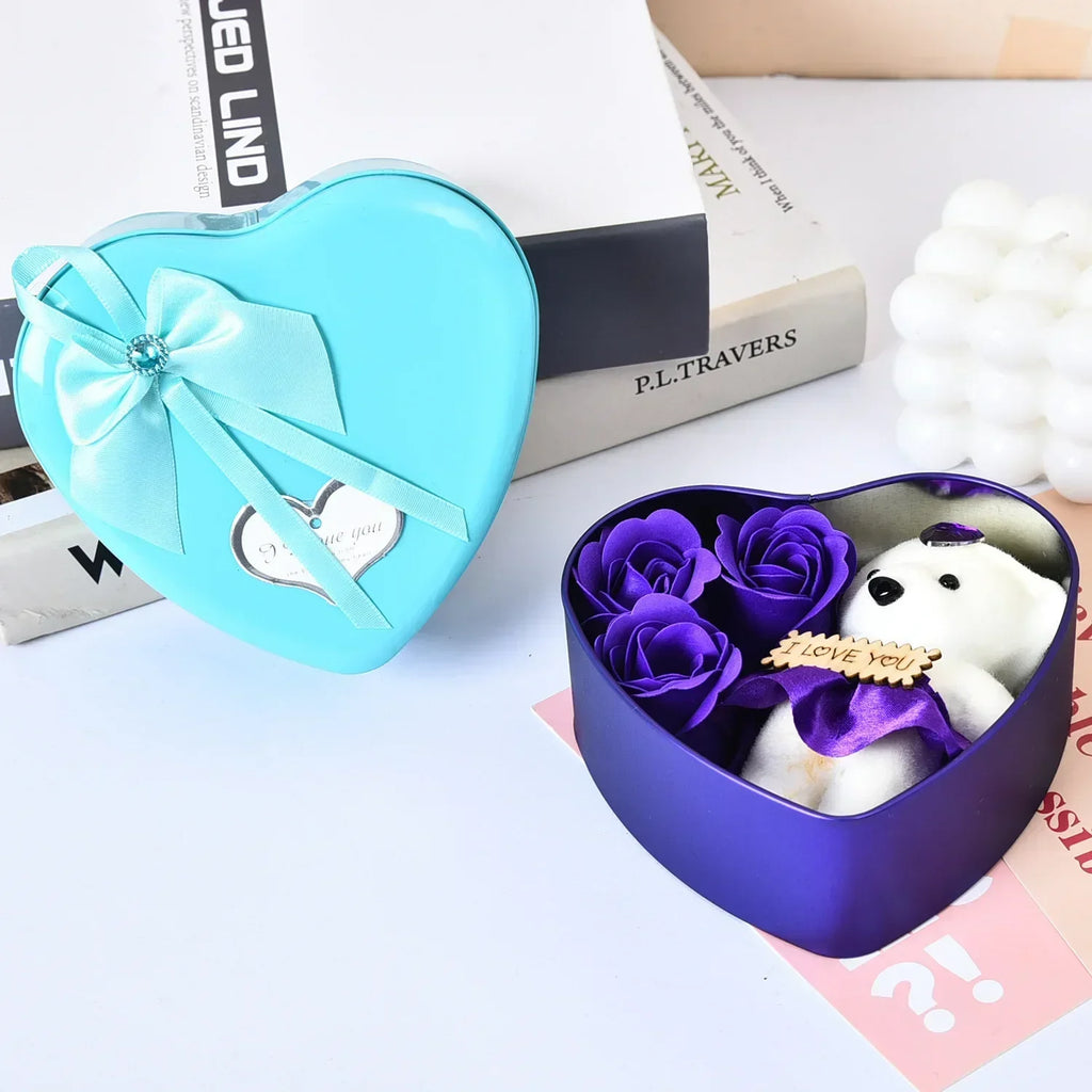 Caja de regalo de rosas de oso para el Día de San Valentín, ramo de flores romántico de oso, decoración para fiesta de cumpleaños y boda, regalo de decoración del hogar para novia