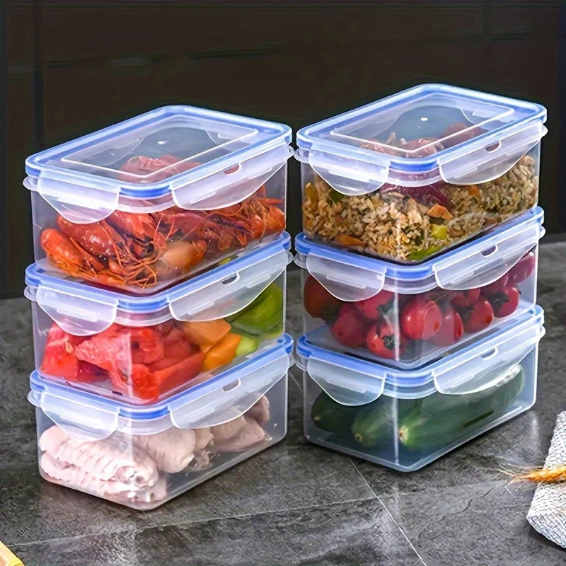 Contenedor de Almacenamiento de Alimentos Transparente 8 Piezas con Tapa - Multicompartimentos para Frutas, Verduras, Pasta - Polipropileno
