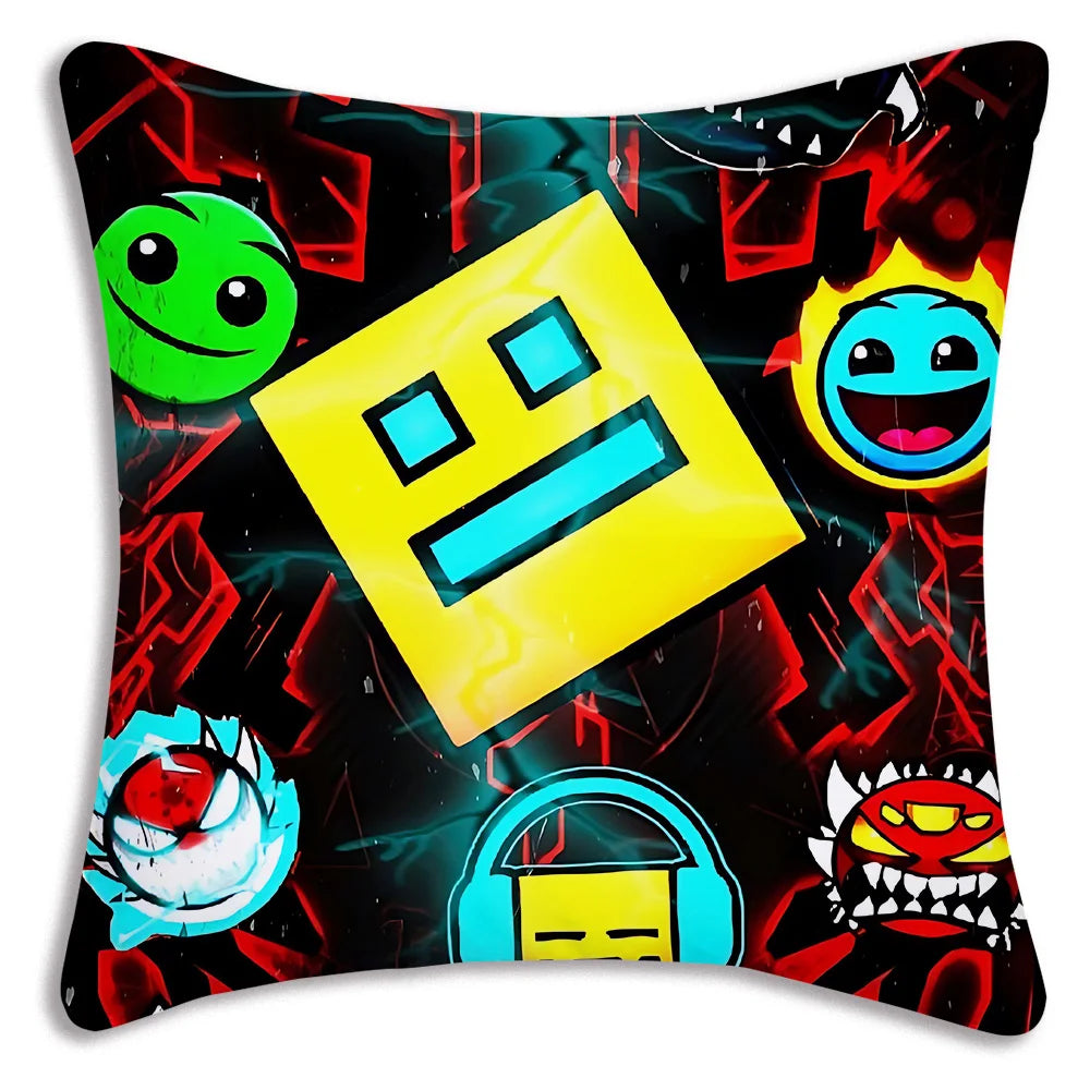 Fundas de almohada geométricas de dibujos animados Dash Videojuego sofá decorativo hogar impresión de doble cara funda de cojín bonita de felpa corta