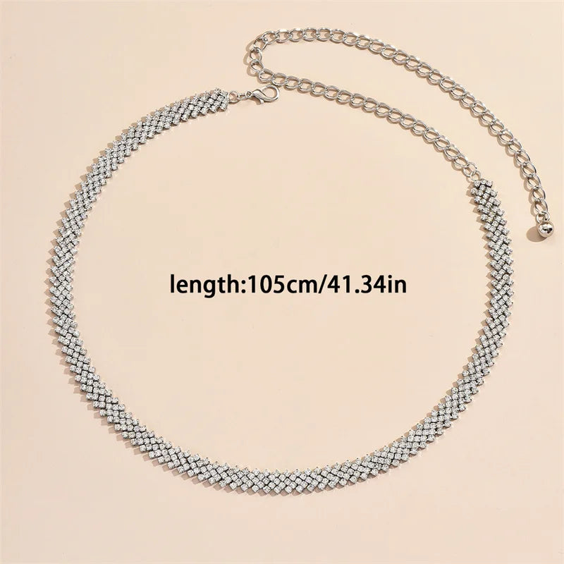 Cinturón de vestir de moda de alta gama para mujer; Cadena de espera ajustable adornada con pedrería; Accesorio de moda lujoso para niñas