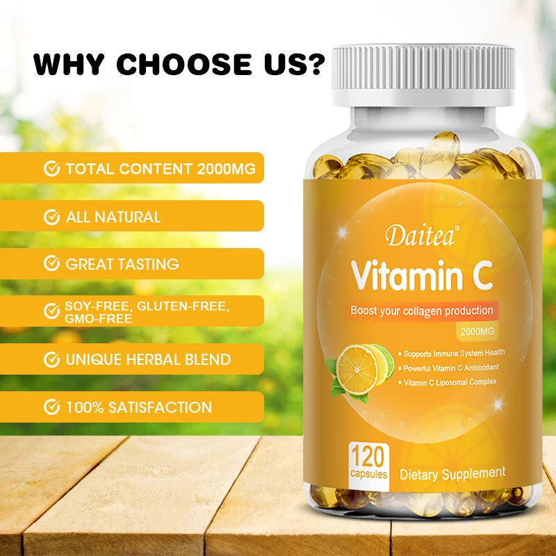 Vitamina C 2000 mg Daitea | Antioxidante Potente para Inmunidad, Piel, Cabello y Uñas