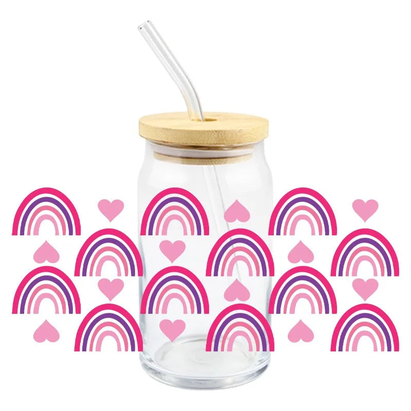 Diseño del Día de San Valentín UV DTF pegatina de transferencia 3D envuelve taza duradera impermeable amor para 16 OZ Libbey taza de vidrio calcomanías
