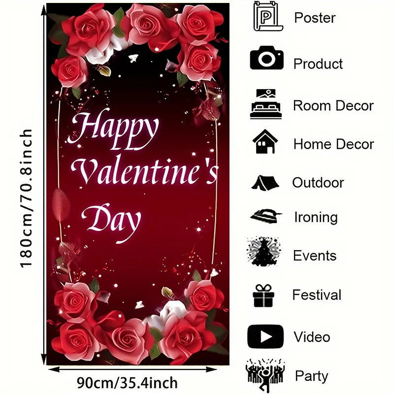 Banner de cubierta de puerta para el Día de San Valentín, rosas rojas, amor, fotografía, decoración de fondo, boda, novia, suministros para fiesta del Día de la madre