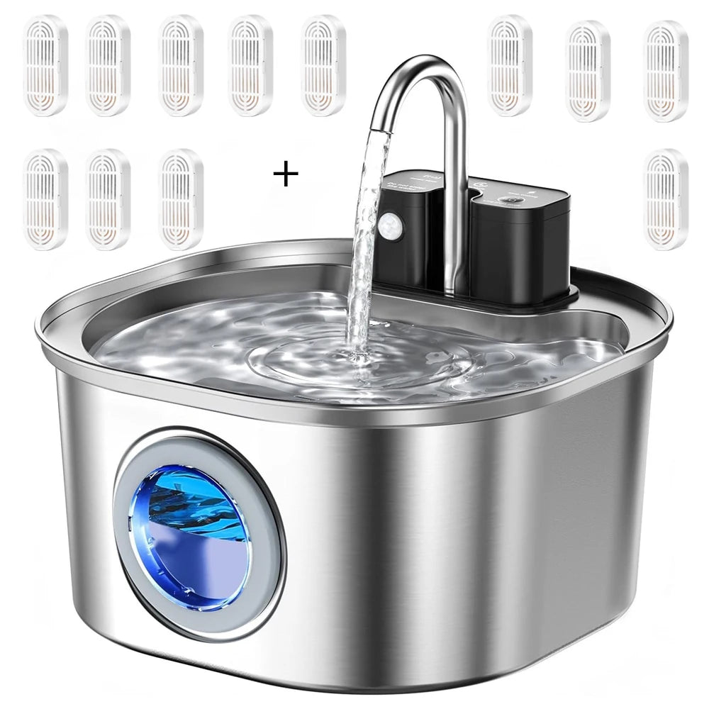 Fuente de Agua Automática para Gatos 3L de Acero Inoxidable – Bebedero Inalámbrico con Sensor Inteligente