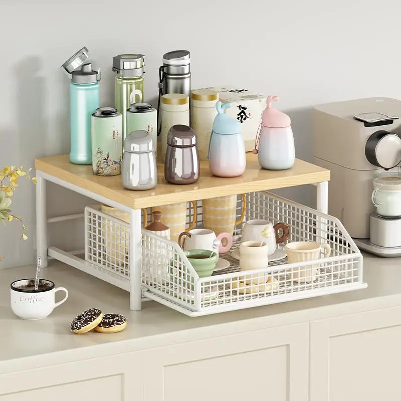 Organizador de Cocina Multi-Nivel de Madera | Maximiza Espacio en Gabinetes y Encimeras – Estilo Vintage Elegante
