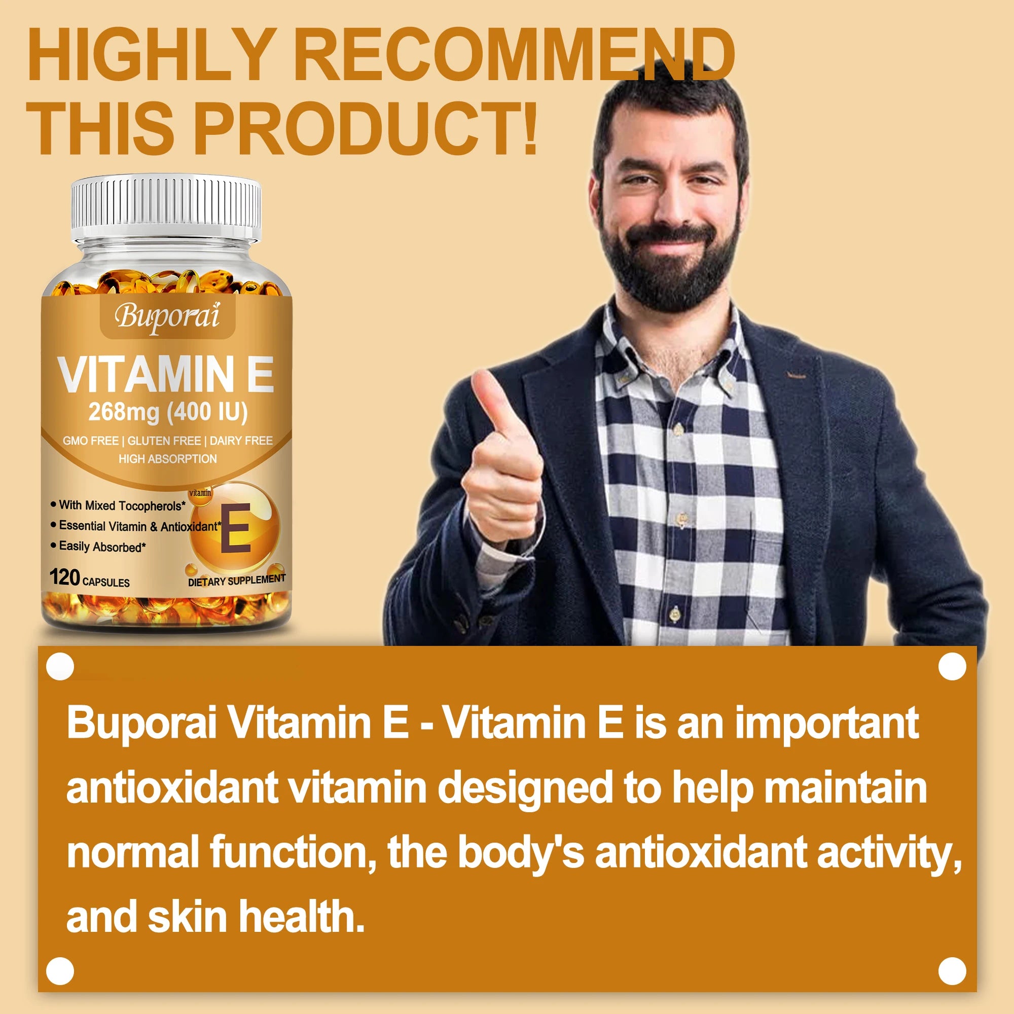 Vitamina E Xemenry | Antioxidante para Piel, Cabello, Uñas, Salud Ocular e Inmunidad (30 / 60 / 120 cápsulas)