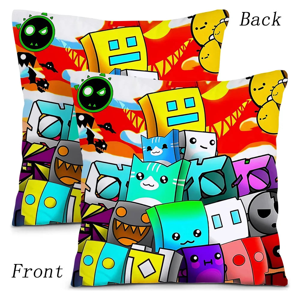 Fundas de almohada geométricas de dibujos animados Dash Videojuego sofá decorativo hogar impresión de doble cara funda de cojín bonita de felpa corta