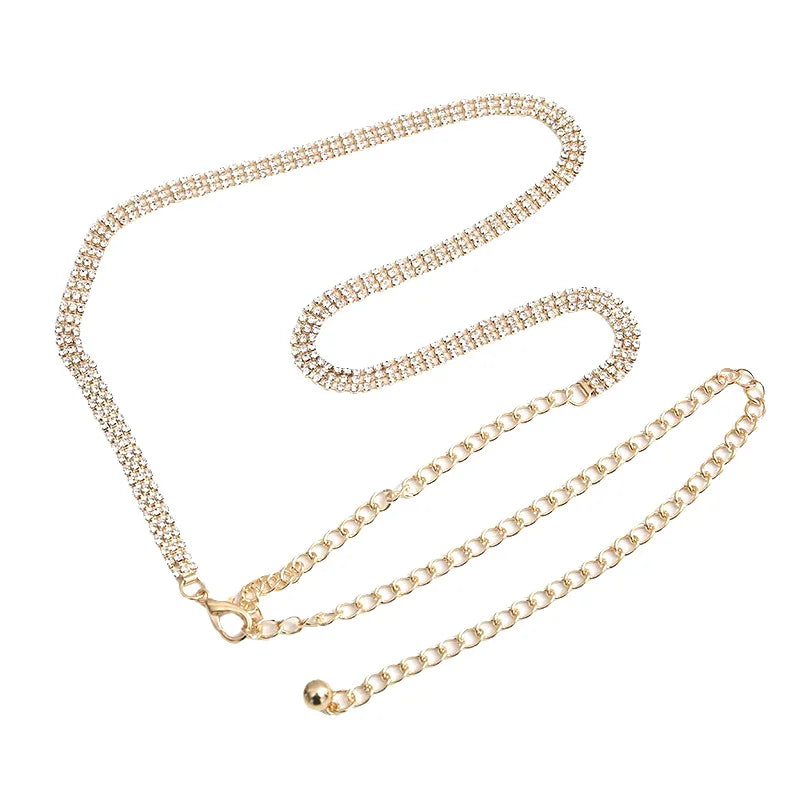 Cinturón de vestir de moda de alta gama para mujer; Cadena de espera ajustable adornada con pedrería; Accesorio de moda lujoso para niñas