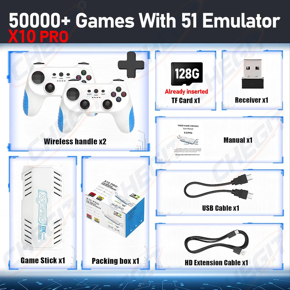Nuevo 128G 50000 + Game Stick X10 Pro 4K Video TV consola de juegos inalámbricos Gamepads Videojuego/64G 20000+ juegos Arcade clásicos