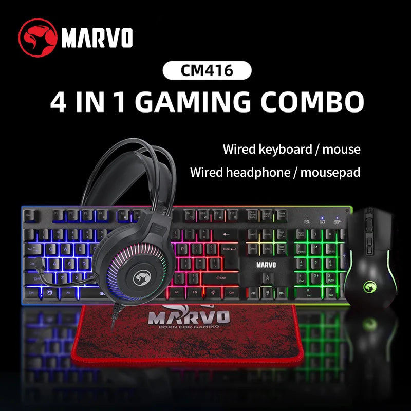 🎮 Kit Gamer MARVO 4 en 1 RGB Teclado + Mouse + Audífonos + Mousepad | Rendimiento Total para Gaming