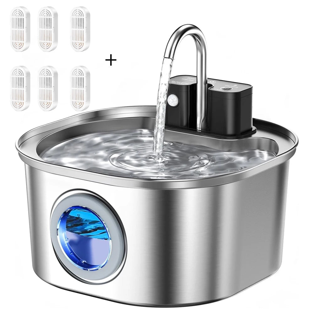 Fuente de Agua Automática para Gatos 3L de Acero Inoxidable – Bebedero Inalámbrico con Sensor Inteligente