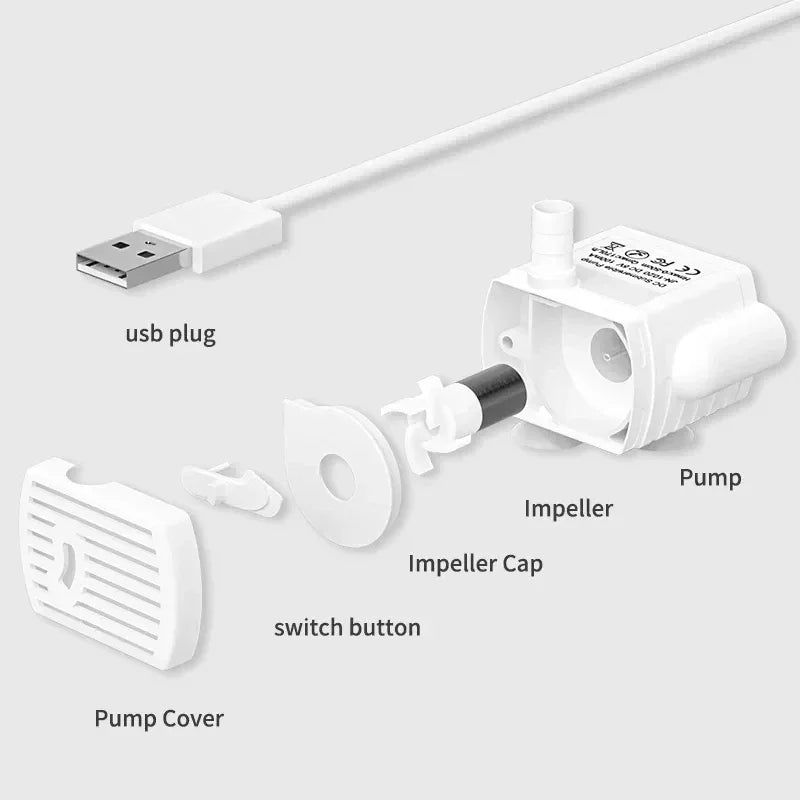 Bomba de Agua USB para Fuente de Mascotas – Motor Silencioso con Protección Antiseco para Bebedero de Gatos y Perros