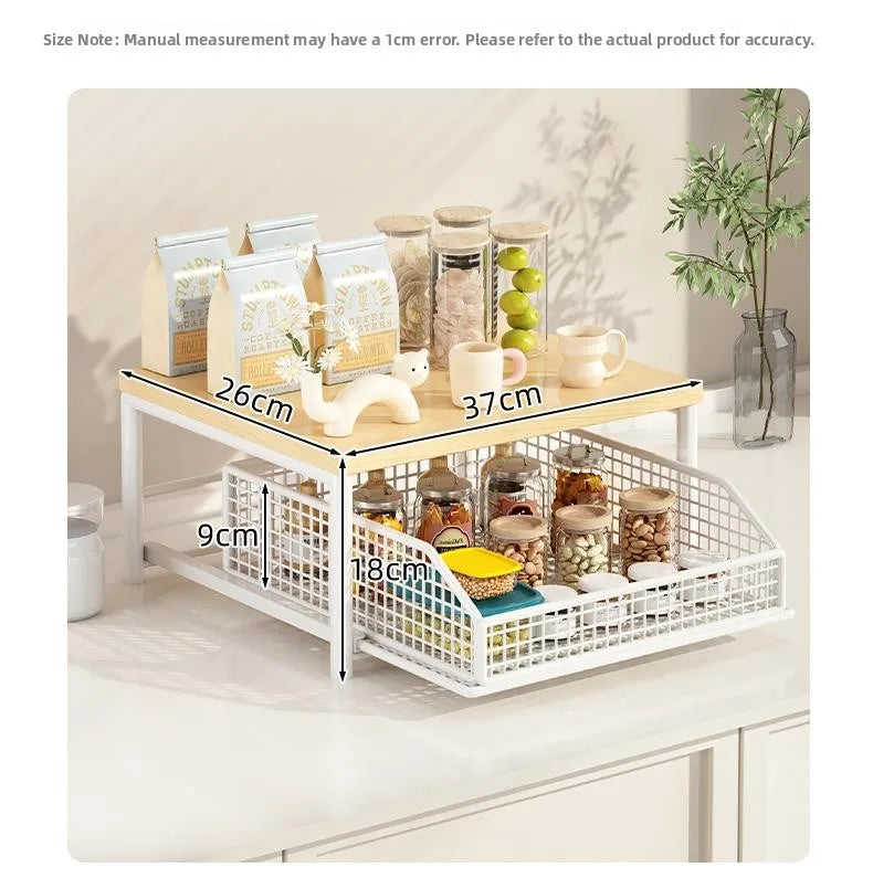 Organizador de Cocina Multi-Nivel de Madera | Maximiza Espacio en Gabinetes y Encimeras – Estilo Vintage Elegante