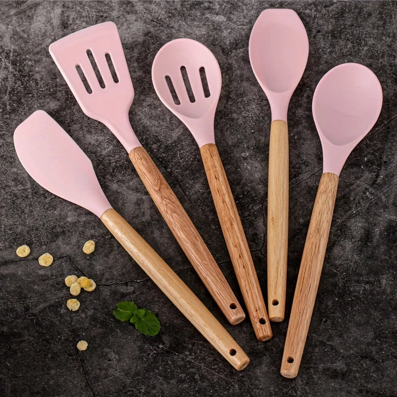 Juego de utensilios de silicona, 14 piezas, con soporte de plástico