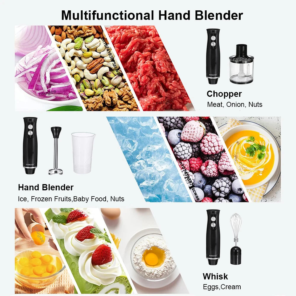 Licuadora de Inmersión 4 en 1 - Batidora de Mano Eléctrica Multifuncional
