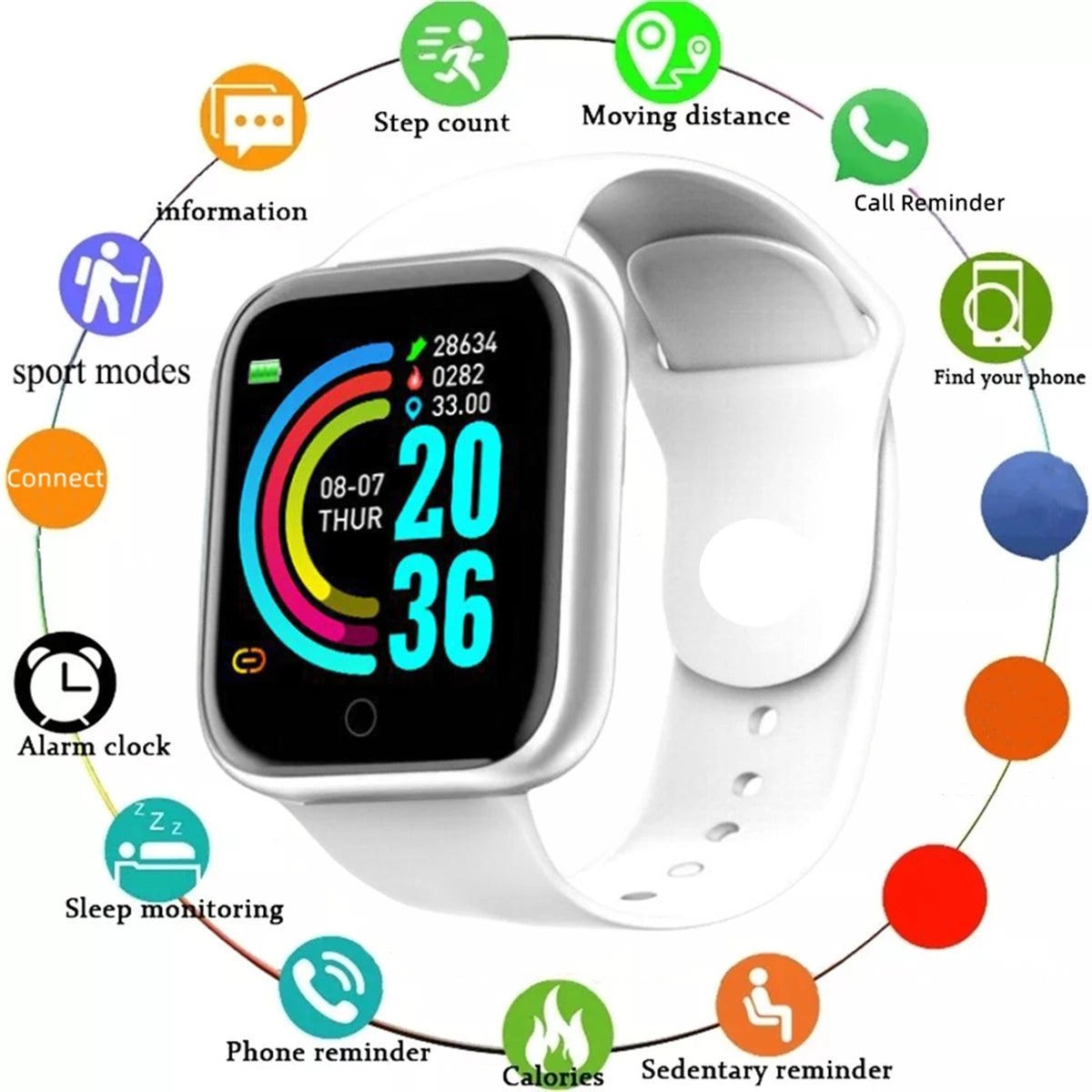 Smartwatch Reloj Inteligente para Hombre y Mujer - Monitor de Fitness con Mensajes - Pulsera Deportiva para Android e iOS