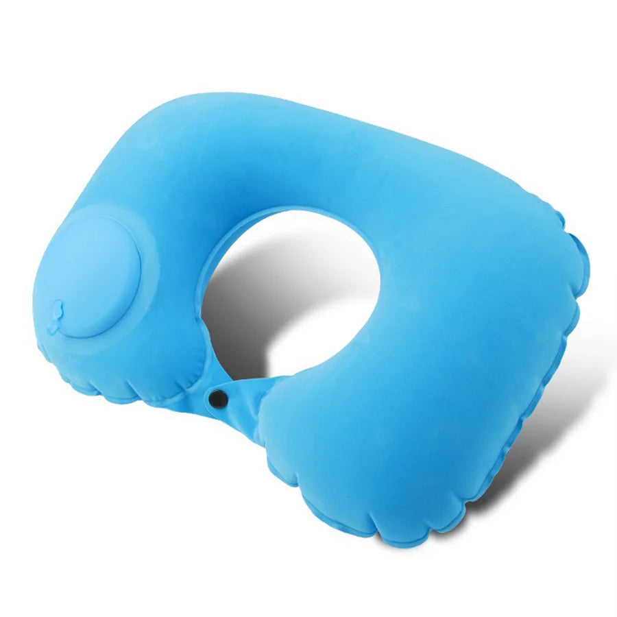 Almohada inflable flocada para el cuello, portátil, que se puede almacenar y llenar, adecuada para viajes al aire libre, viajes de negocios, camping