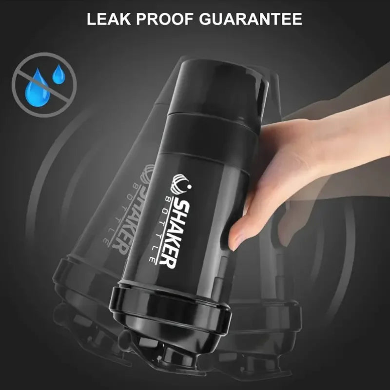Botella Shaker con Contenedor de Proteína 2 Niveles - Mezclador de Batidos de Proteína - Botella Deportiva Ideal para Gimnasio y Fitness