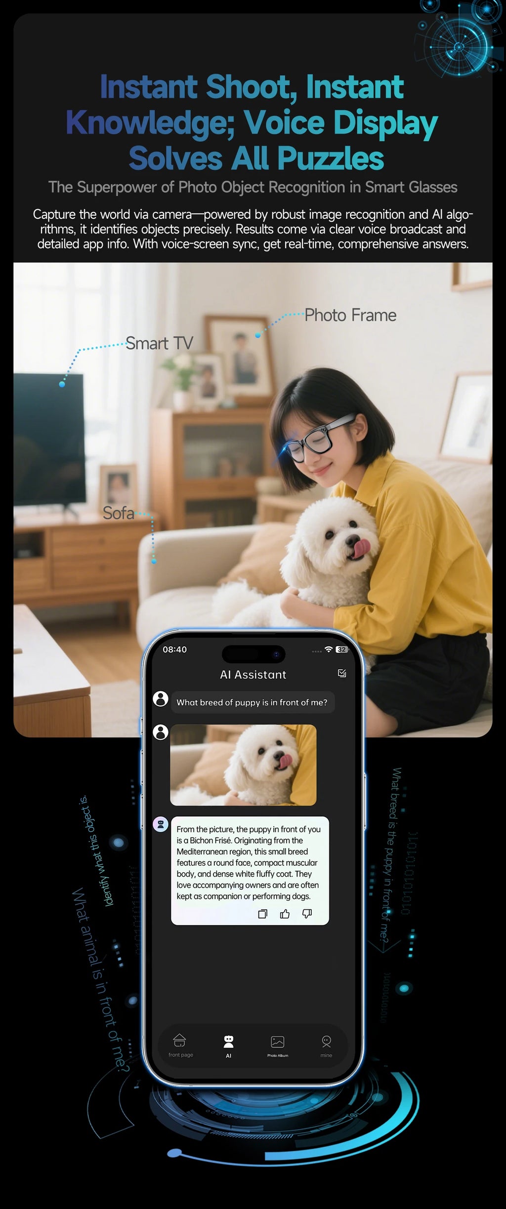 Gafas Inteligentes AI con Cámara 800W - Lentes Fotocromáticos, Traducción y Llamadas Bluetooth