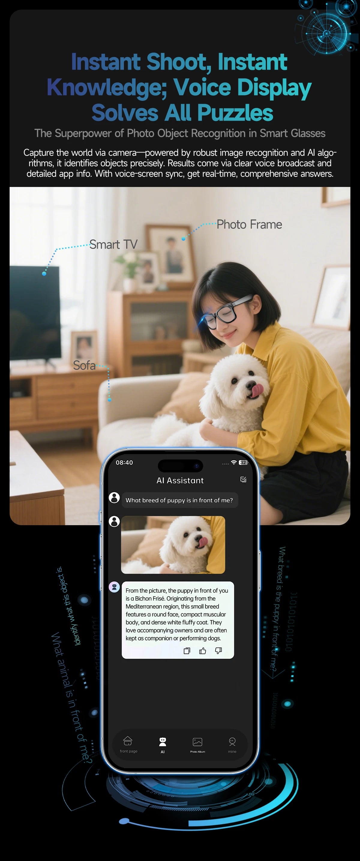 Gafas Inteligentes AI con Cámara 800W - Lentes Fotocromáticos, Traducción y Llamadas Bluetooth