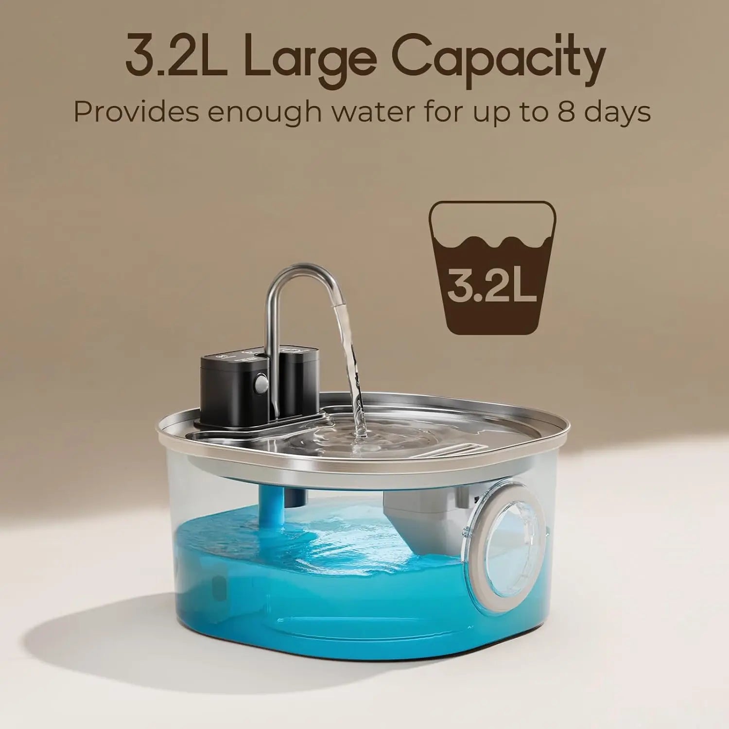 Fuente de Agua Automática para Gatos 3L de Acero Inoxidable – Bebedero Inalámbrico con Sensor Inteligente
