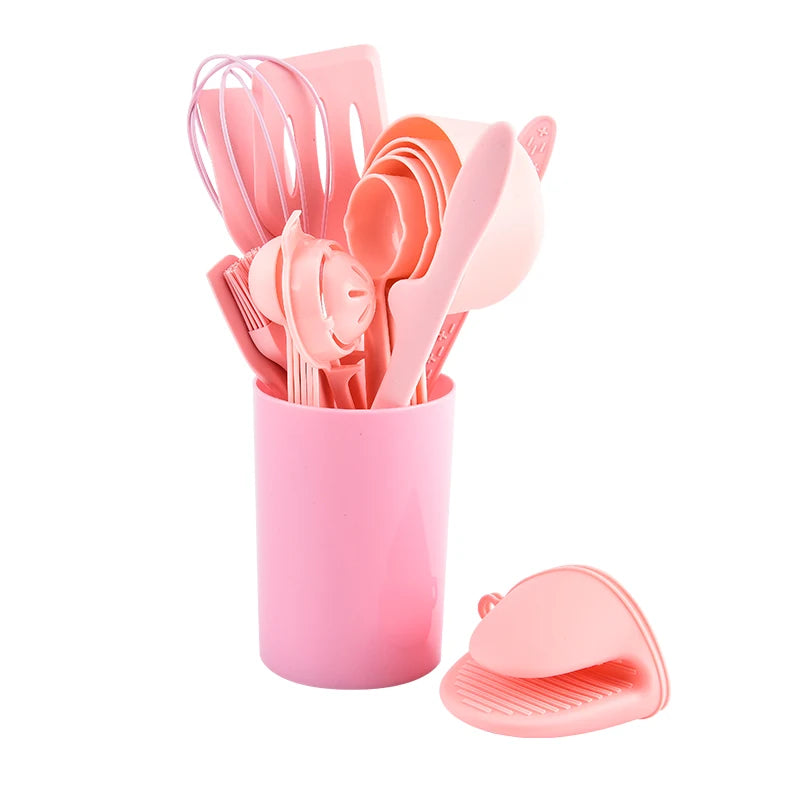 Utensilios de cocina de silicona integrados para hornear, juego de 21 piezas, sartén antiadherente resistente a altas temperaturas, espátula, cepillo de aceite, batidor de huevos para freír