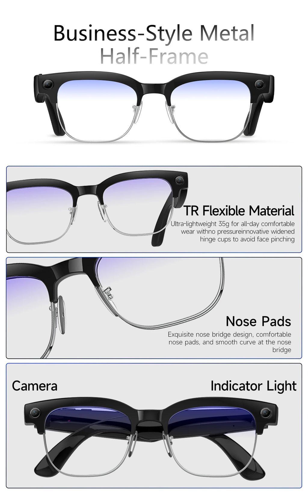 Gafas Inteligentes AI con Cámara 8MP - Grabación Video, Traducción y Bluetooth IP66