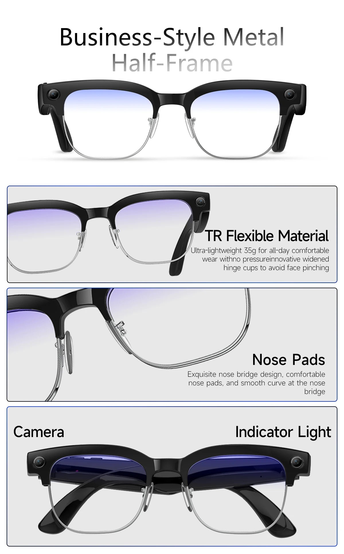 Gafas Inteligentes AI con Cámara 8MP - Grabación Video, Traducción y Bluetooth IP66
