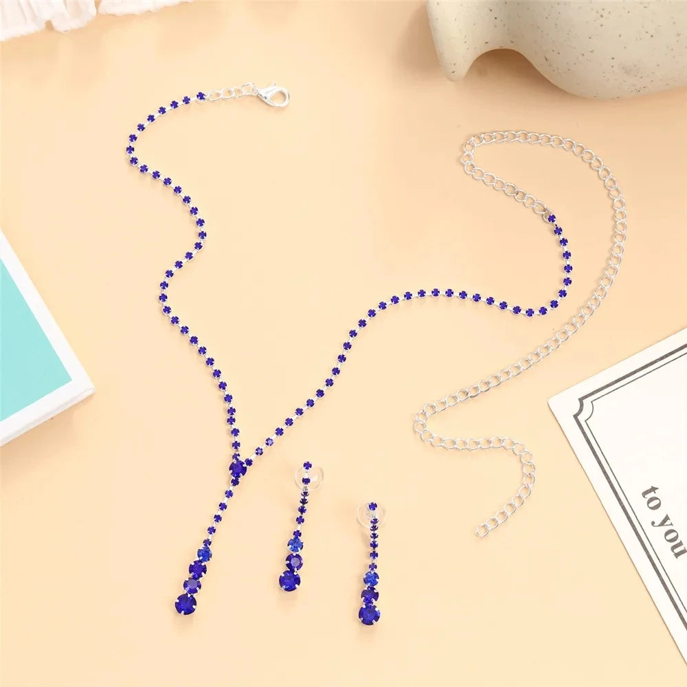 BLIJERY-conjunto de joyas de estilo tenis para mujer, collar brillante azul real/verde, pendientes, conjunto de joyería nupcial para boda, nuevo y elegante