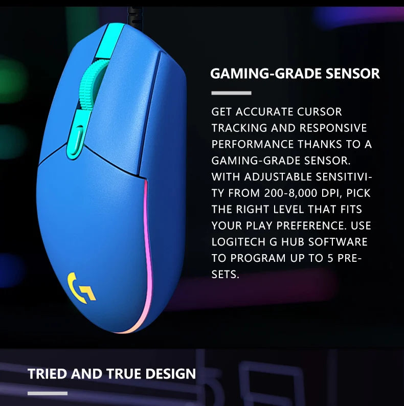 🖱️ Mouse Gamer con Cable Logitech G203 Precisión Profesional, 6 Botones Programables y Diseño Ergonómico
