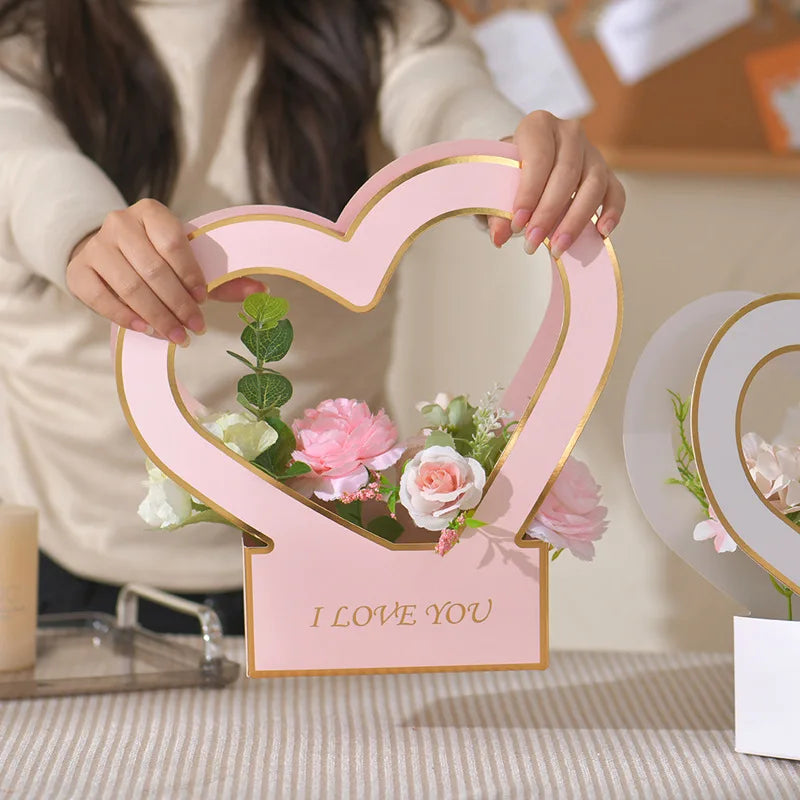 Caja de embalaje del Día de San Valentín, caja de embalaje de amor de flores de cartón blanco, bolsa de regalo de decoración de boda, Color sólido para regalo de flores