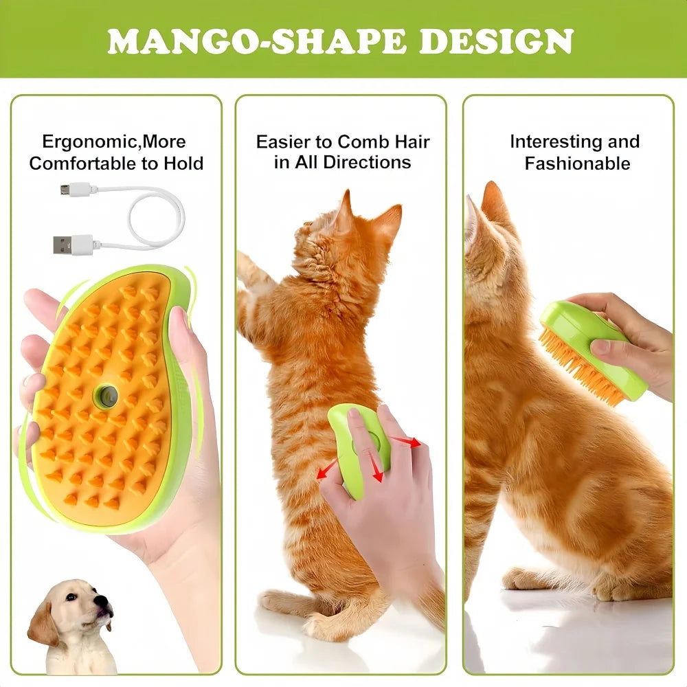 Cepillo de Vapor 3 en 1 para Gatos | Elimina Pelo Suelto, Masaje Relajante y Spray Vaporizador – Recargable USB