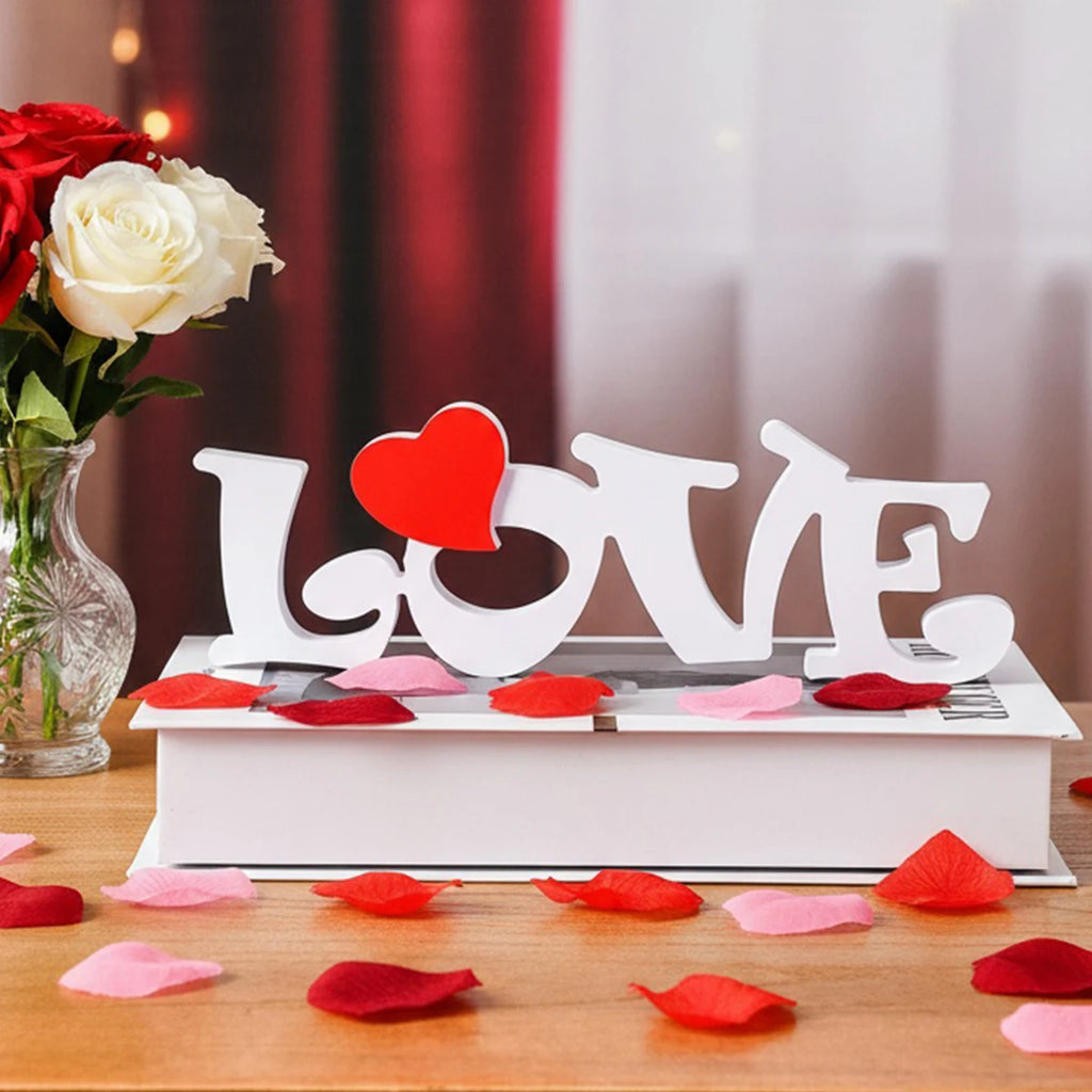 1 unidad, día de San Valentín, un artículo decorativo con una letra de snowboard "LOVE" y una decoración de corazón rojo.