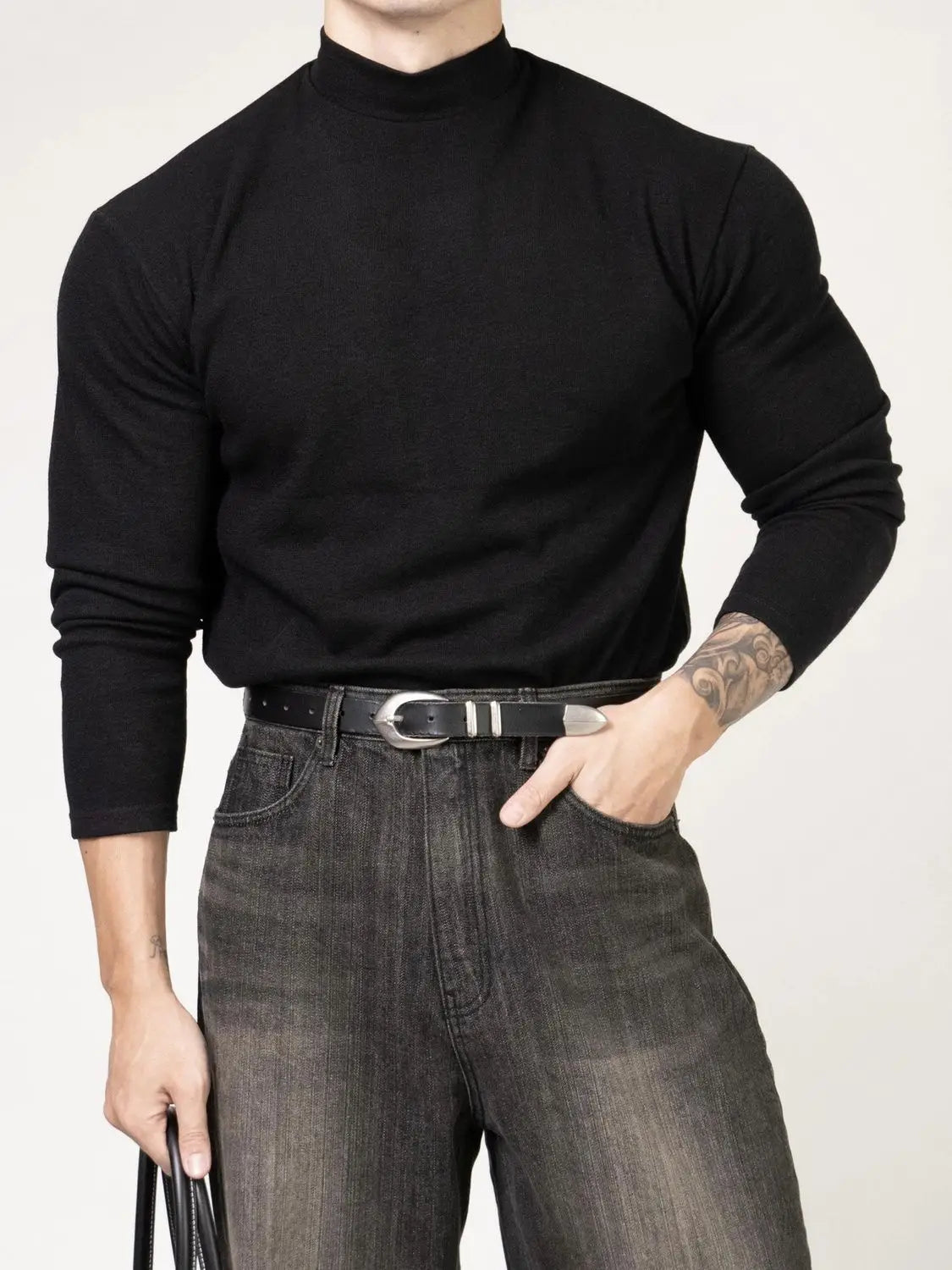 Camiseta deportiva para hombre, traje de entrenamiento de primavera y otoño, cuello alto roscado, corte ajustado, deportes, secado rápido, transpirable, mangas largas