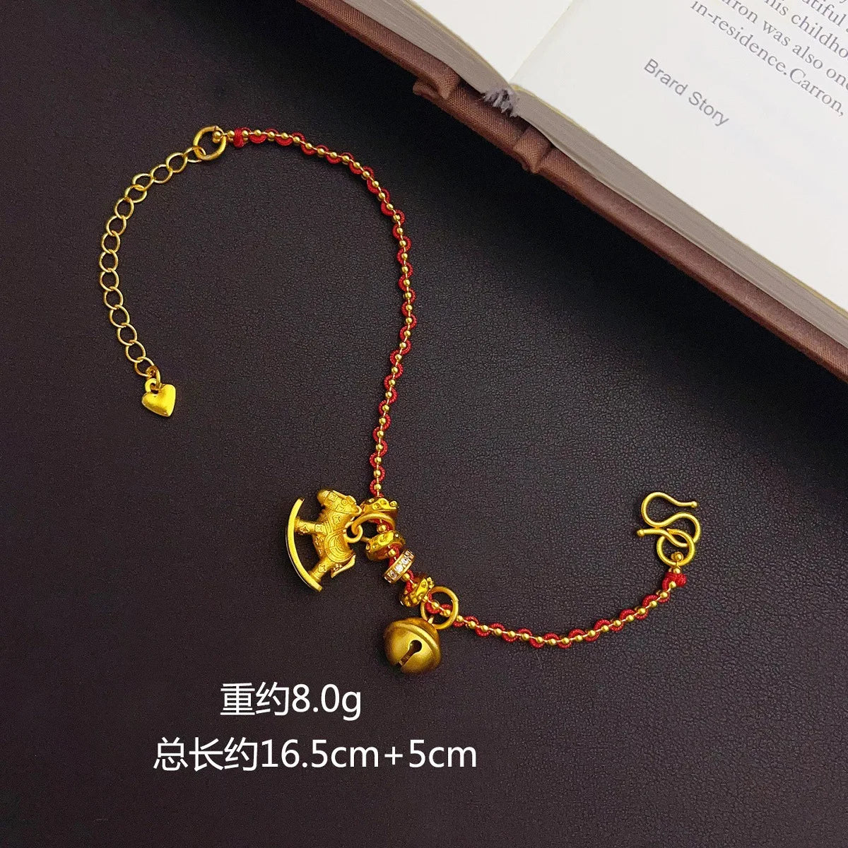 ✨ Pulsera Jiggly Horse Bell en Oro 24K AU999 para Mujer Campana Dorada de Alto Pulido | Brillo Elegante para Uso Diario